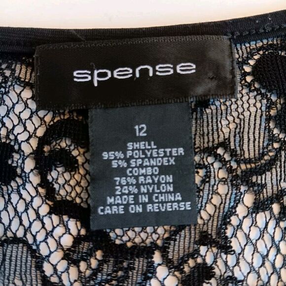 Spense Black Size 12 Straight Knee-length Dress with Drop Neck and Lace Accents - Picture 5 of 8